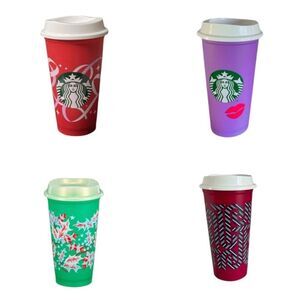 NEW Starbucks Set of 4 Reusable Travel Cups Hot Cocoa Coffee Tea
